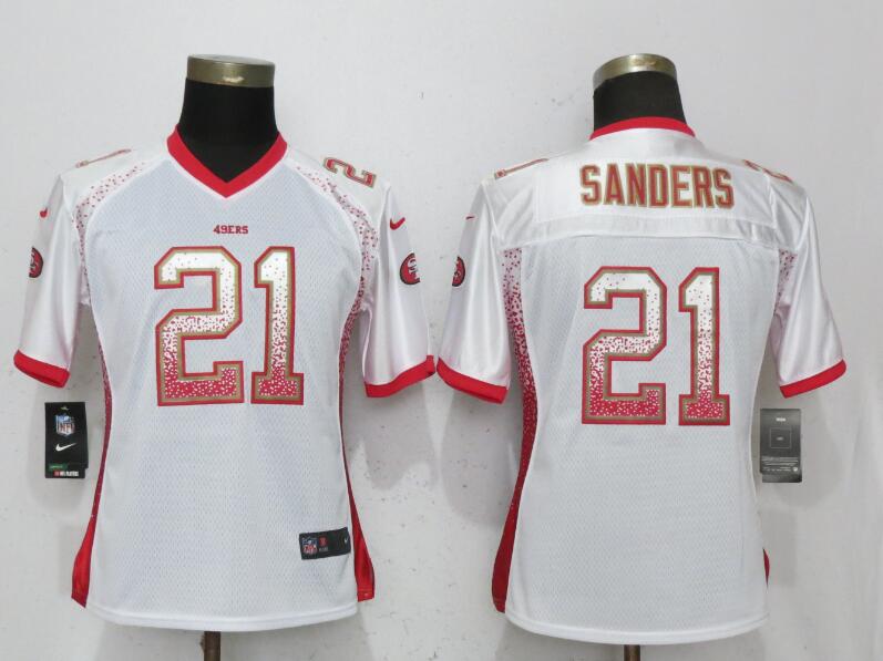 Womens NEW Nike San Francisco 49ers 21 Sanders Drift Fashion White Jersey