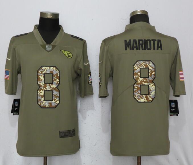 New Nike Tennessee Titans 8 Mariota Olive Camo Salute to Service Limited Jersey