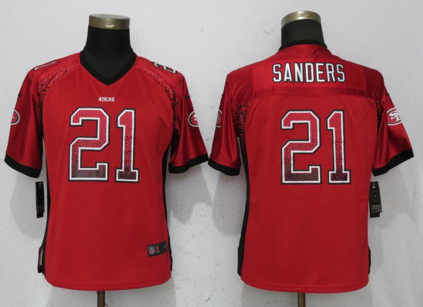 Womens NEW Nike San Francisco 49ers 21 Sanders Drift Fashion Red Jersey