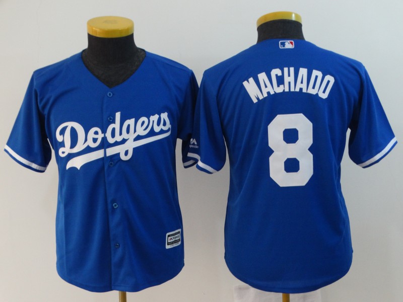 Kids MLB Los Angeles Dodgers #8 Machado Blue Jersey