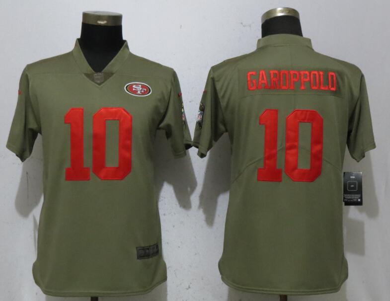 Womens Nike San Francisco 49ers 10 Garoppolo Olive Salute To Service Jersey