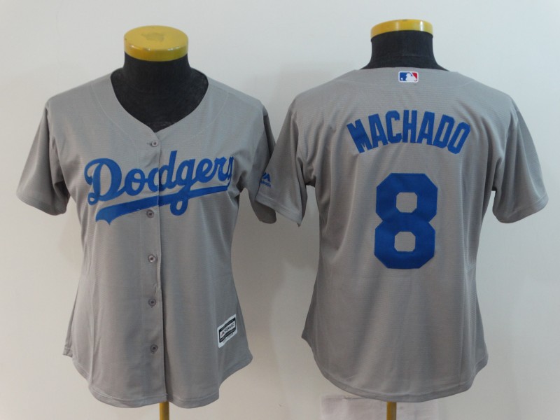 Womens MLB Los Angeles Dodgers #8 Machado Grey Jersey