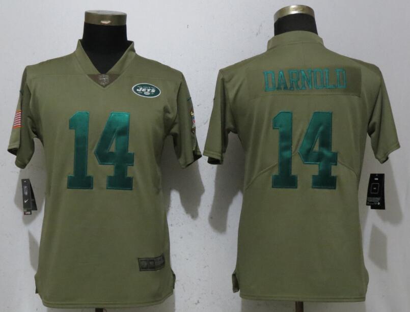 Womens New Nike New York Jets 14 Darnold Olive Salute To Service Jersey