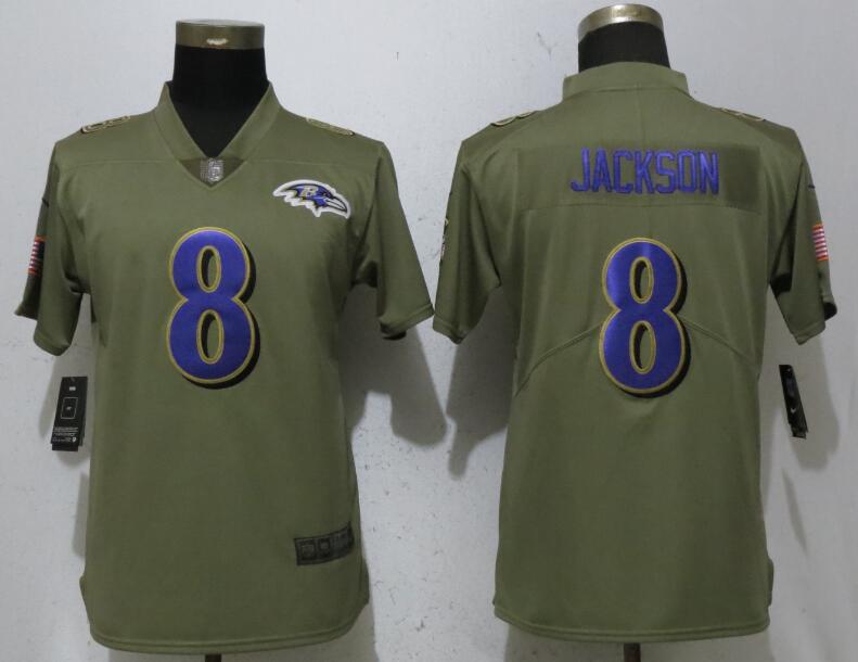 Womens Nike Baltimore Ravens #8 Jackson Olive Salute To Service Jersey