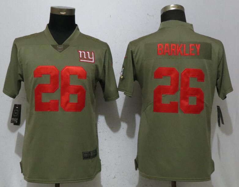 Womens New Nike New York Giants 26 Barkley Olive Salute To Service Jersey