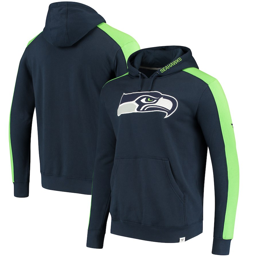 Seattle Seahawks NFL Pro Line by Fanatics Branded Iconic Pullover Hoodie  College NavyNeon Green