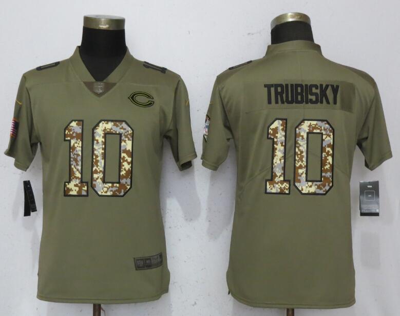 Womens Nike Chicago Bears #10 Trubisky Olive Camo Carson Salute to Service Jersey