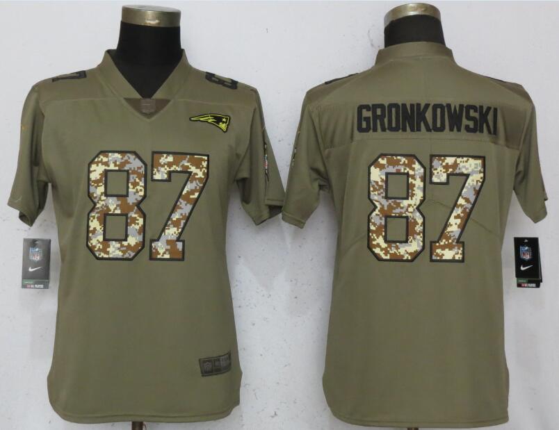 Womens Nike New England Patriots #87 Gronkowski Olive Camo Carson Salute to Service Jersey