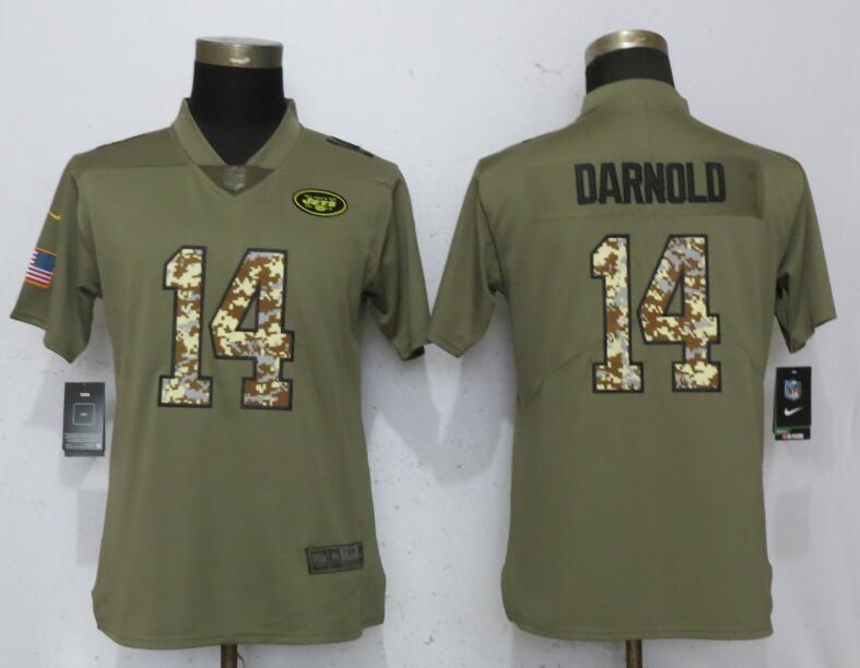 Womens Nike New York Jets #14 Darnold Olive Camo Carson Salute to Service Jersey