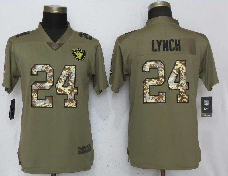 Womens Nike Oakland Raiders #24 Lynch Olive Camo Carson Salute to Service Jersey