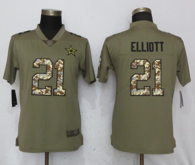 Womens Nike Dallas Cowboys #21 Elliott Olive Camo Carson Salute to Service Jersey