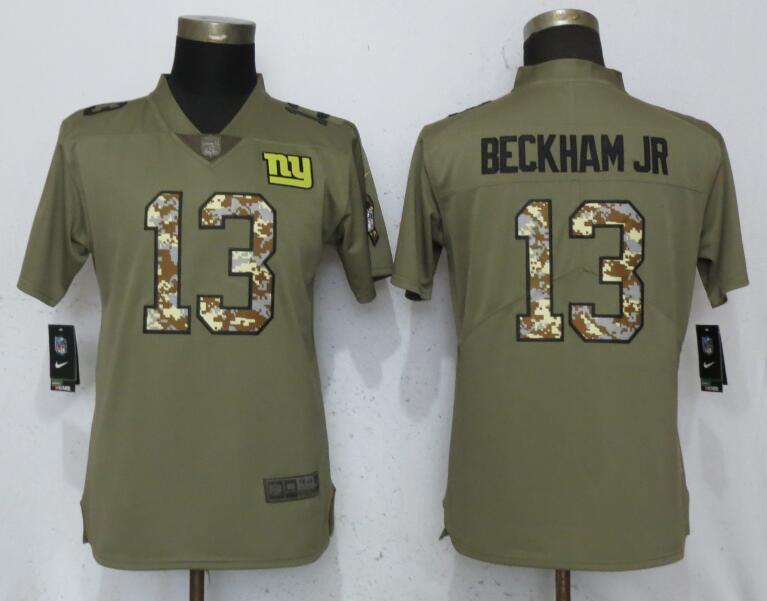 Womens Nike New York Giants #13 Beckham JR Olive Camo Carson Salute to Service Jersey