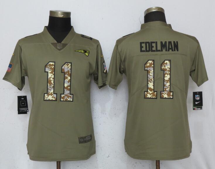 Womens Nike New England Patriots #11 Edelman Olive Camo Carson Salute to Service Jersey