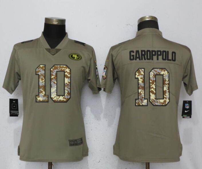 Womens Nike San Francisco 49ers #10 Garoppolo Olive Camo Carson Salute to Service Jersey
