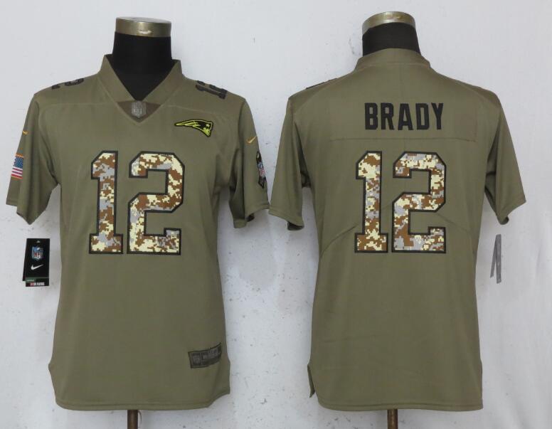 Womens Nike New England Patriots #12 Brady Olive Camo Carson Salute to Service Jersey
