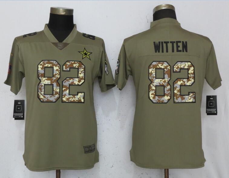 Womens Nike Dallas Cowboys #82 Witten Olive Camo Carson Salute to Service Jersey