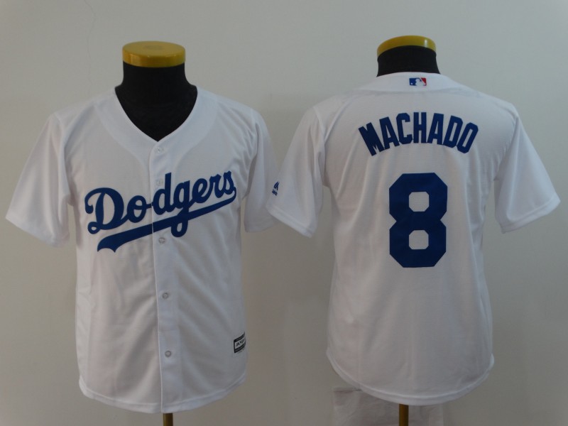 Kids MLB Los Angeles Dodgers #8 Machado White Jersey