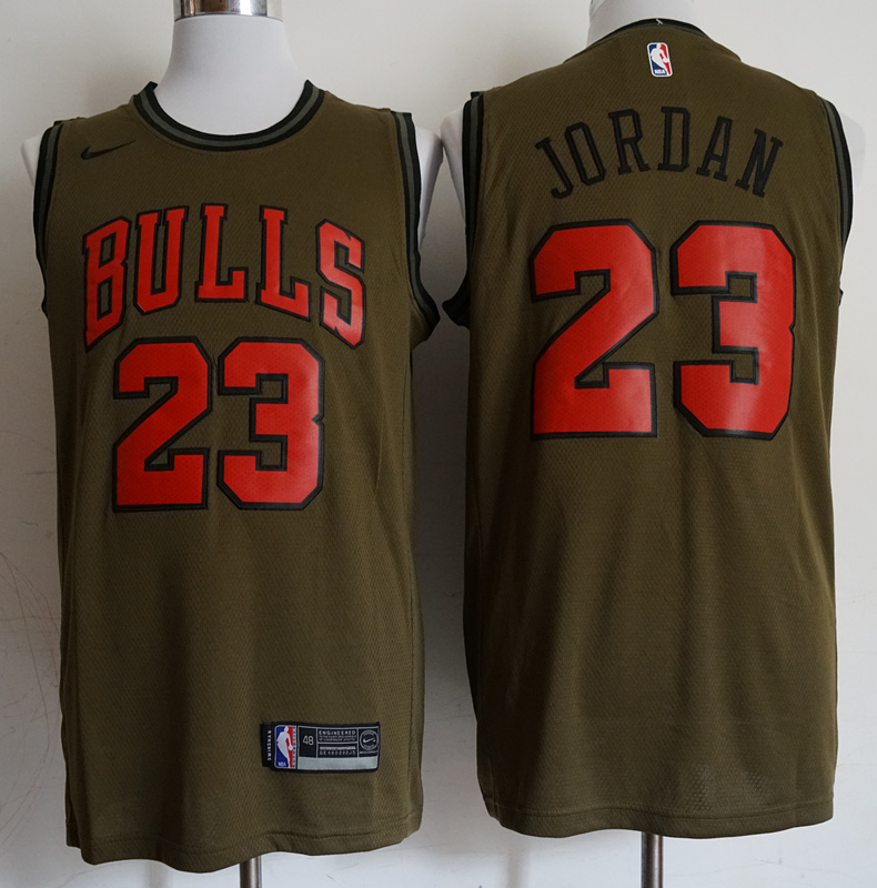 NBA Chicago Bulls #23 Jordan Olive Green Jersey
