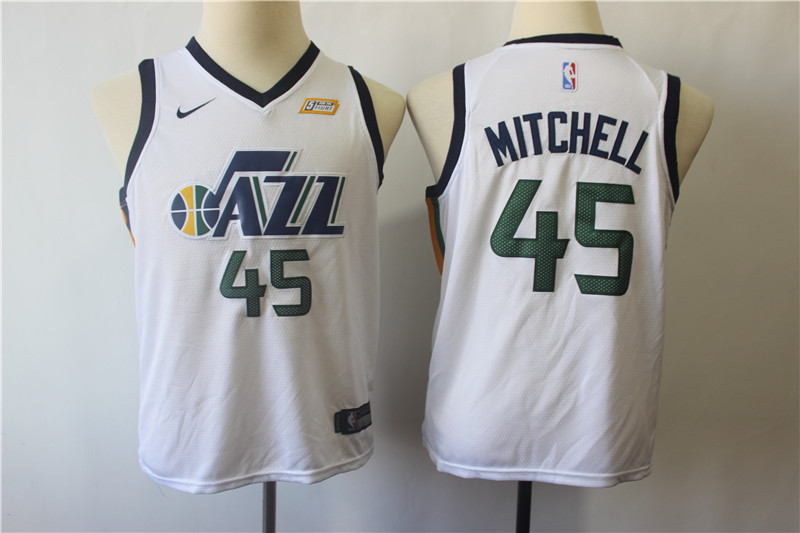 Kids NBA Utah Jazz #45 Mitchell White Jersey