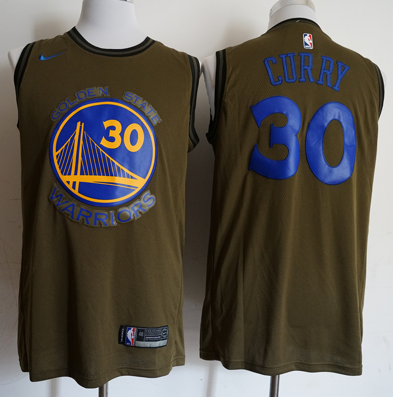 NBA Golden State Warriors #30 Curry Olive Green Jersey