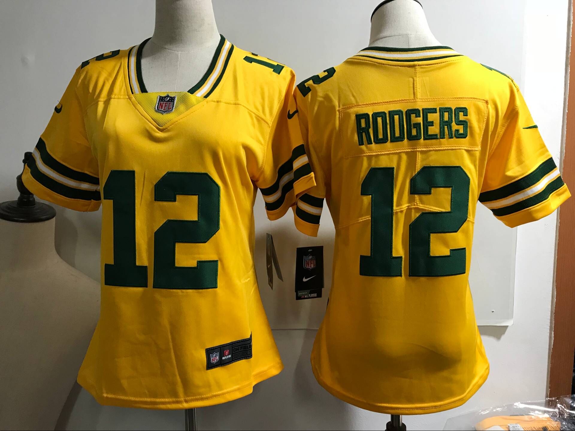 Womens NFL Green Bay Packers #12 Rodgers Yellow Jersey