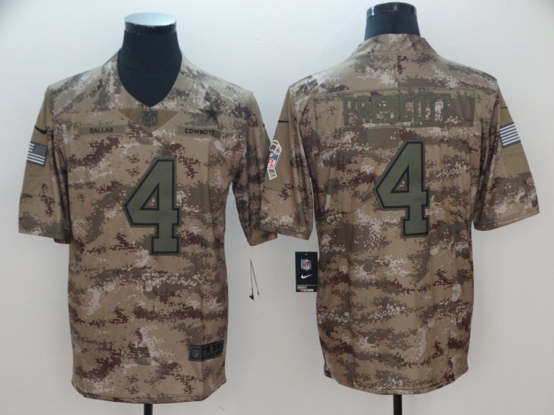 NFL Dallas Cowboys #4 Prescott Camo Salute to Service Limited Jersey