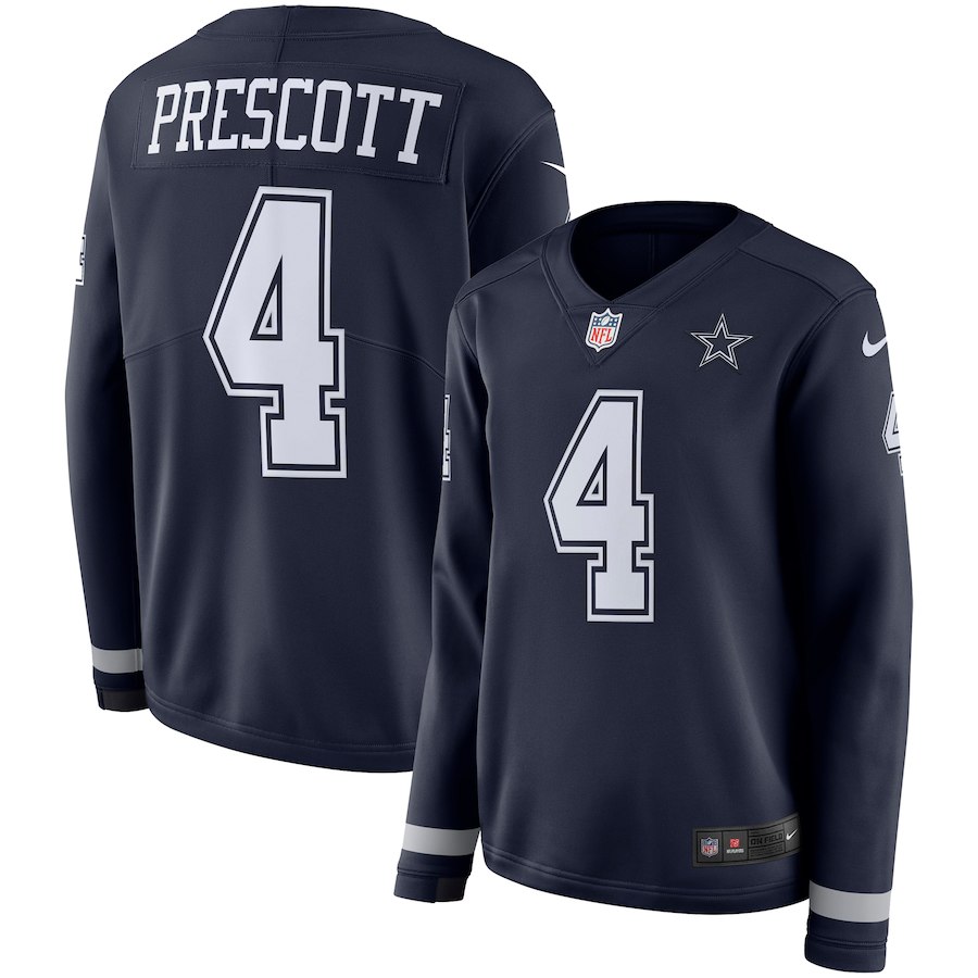 Womens Dallas Cowboys #4 Prescott New Long-Sleeve Stitched Jersey