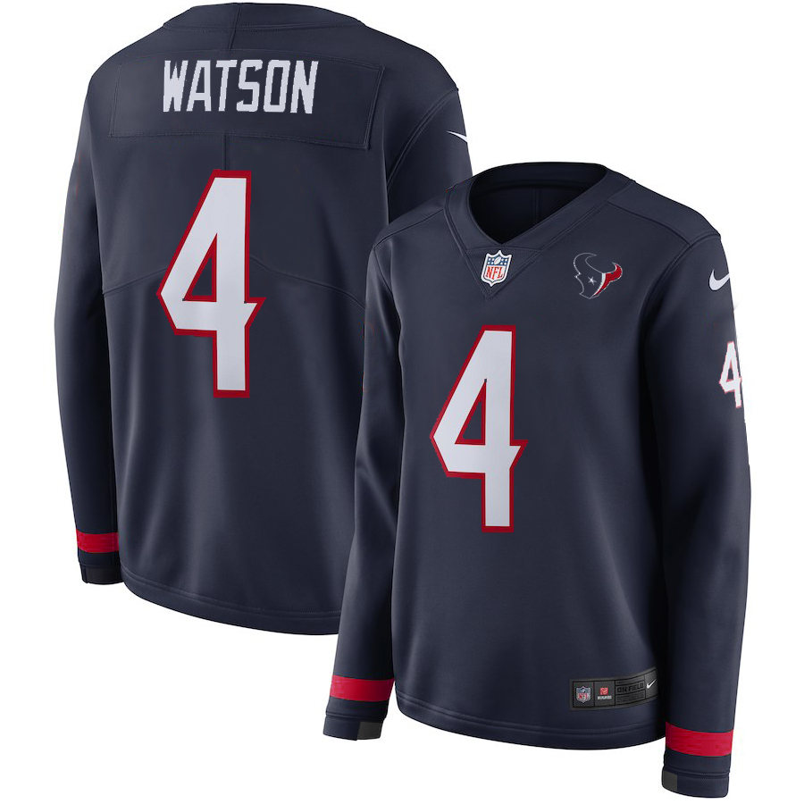 Womens Houston Texans #4 Watson New Long-Sleeve Stitched Jersey