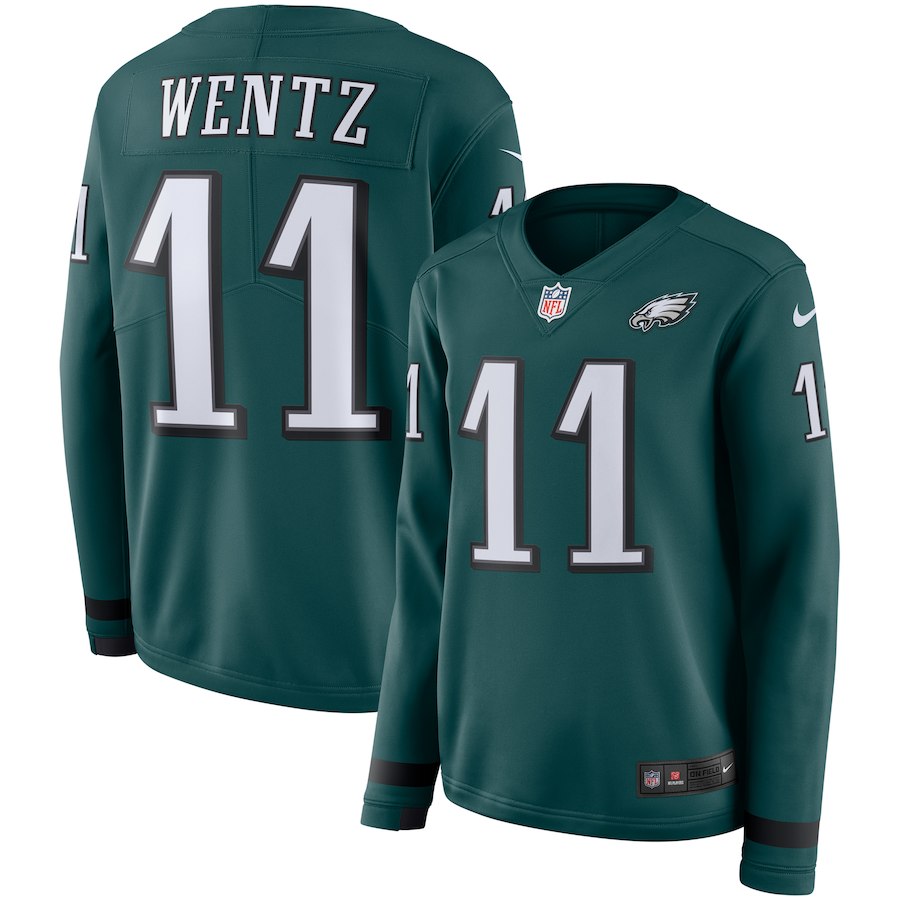 Womens Philadelphia Eagles #11 Wentz New Long-Sleeve Stitched Jersey