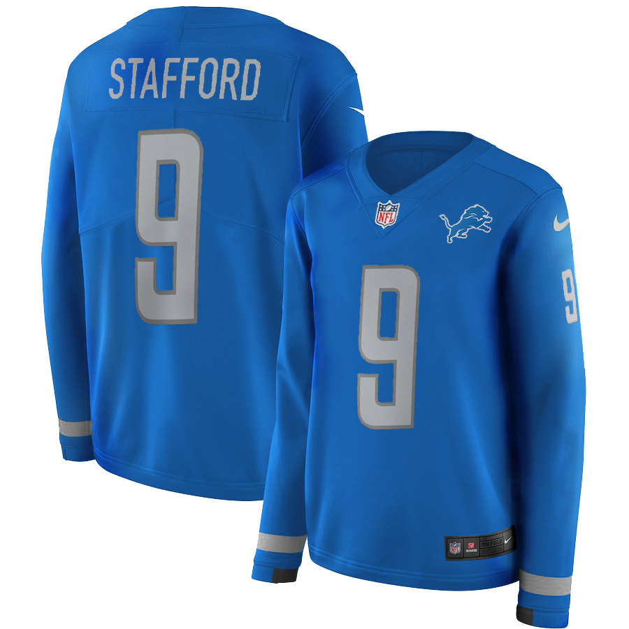 Womens Detriot Lions #9 Stafford New Long-Sleeve Stitched Jersey