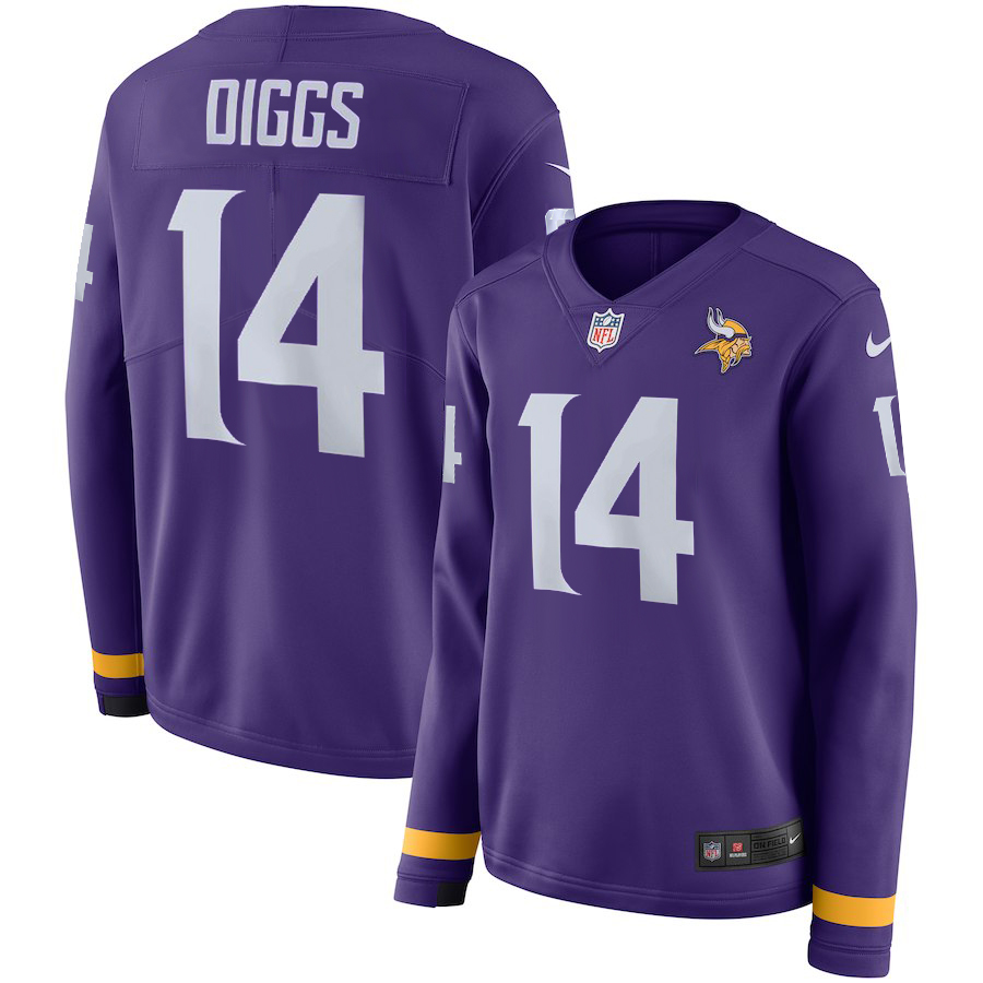 Womens Minnessota Vikings #14 Diggs New Long-Sleeve Stitched Jersey