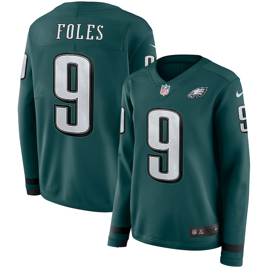 Womens Philadelphia Eagles #9 Foles New Long-Sleeve Stitched Jersey