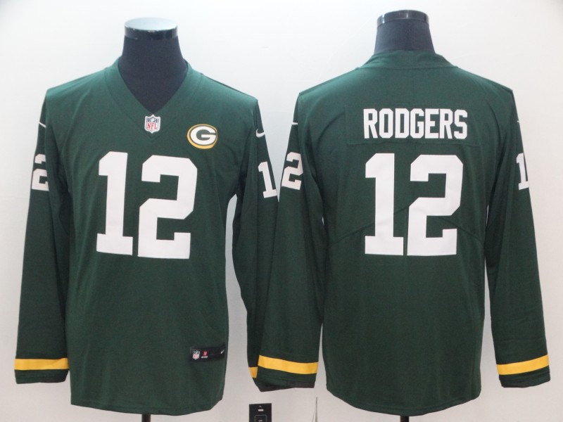 Green Bay Packers #12 Rodgers New Long-Sleeve Stitched Jersey