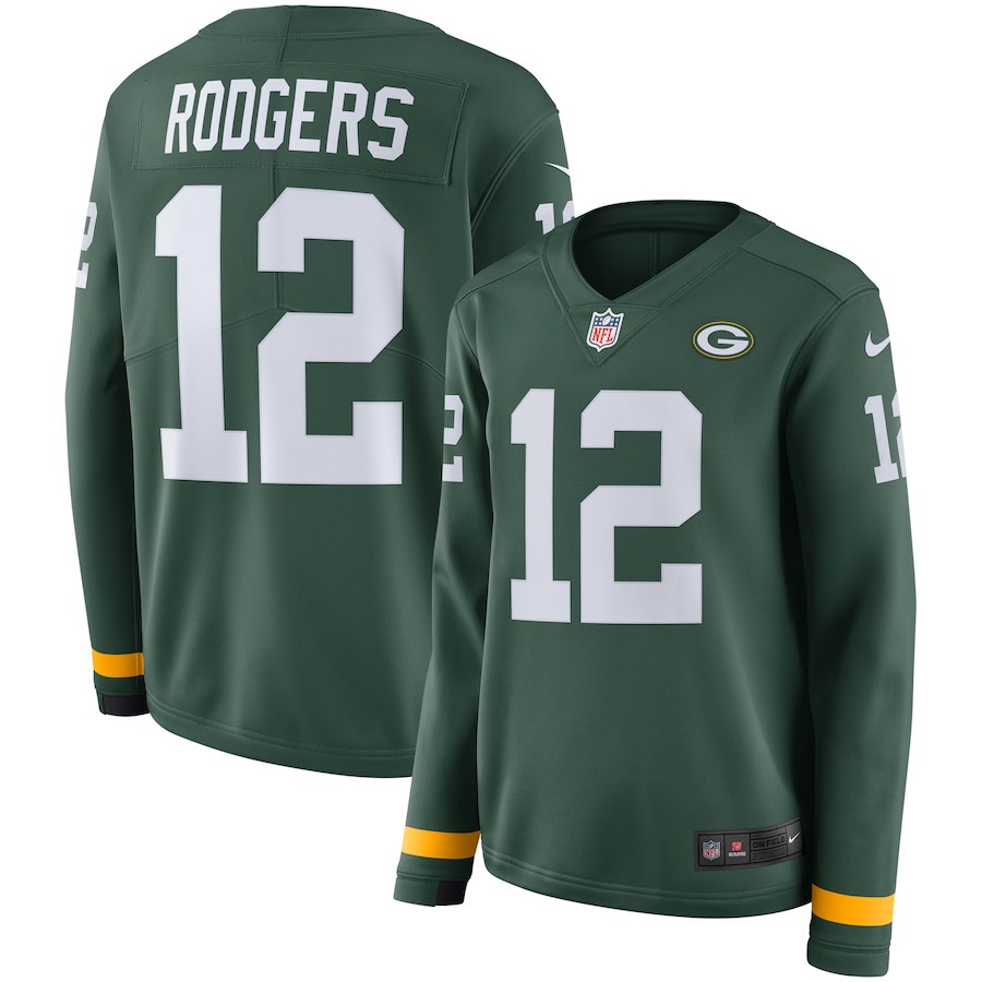 Womens Green Bay Packers #12 Rodgers New Long-Sleeve Stitched Jersey