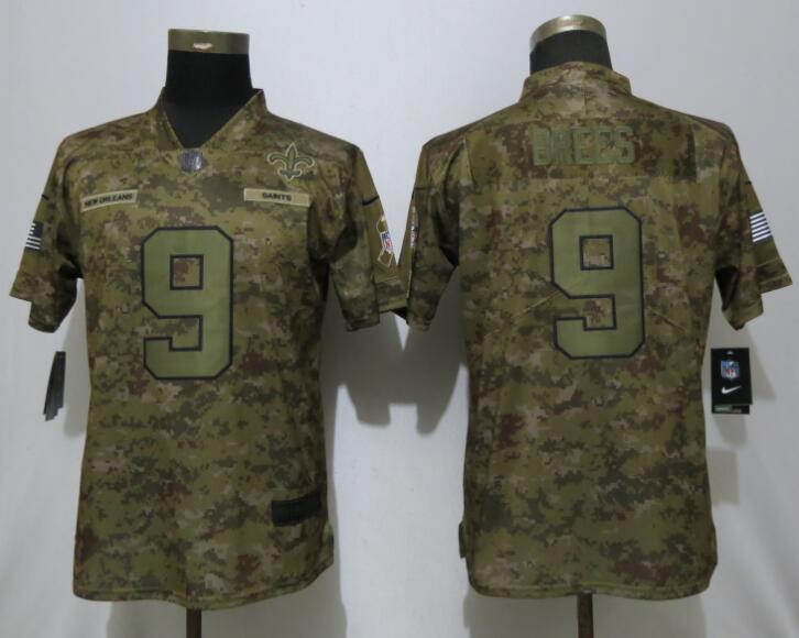 Women New Nike New Orleans Saints 9 Brees Nike Camo Salute to Service Limited Jersey