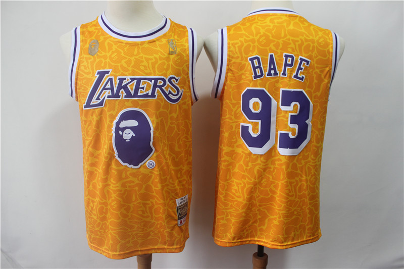 NBA Los Angeles Lakers #93 Bape Yellow M&N Jersey