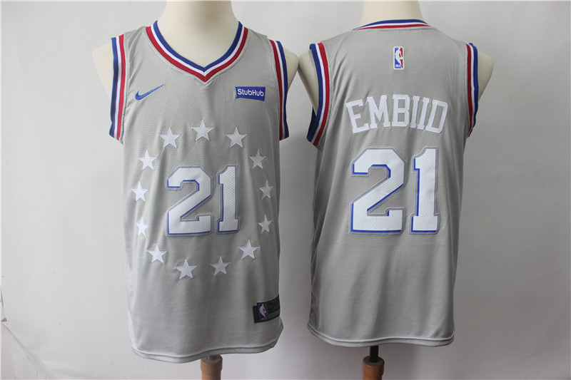 NBA Philadelphia 76ers #21 Embiid Grey Jersey