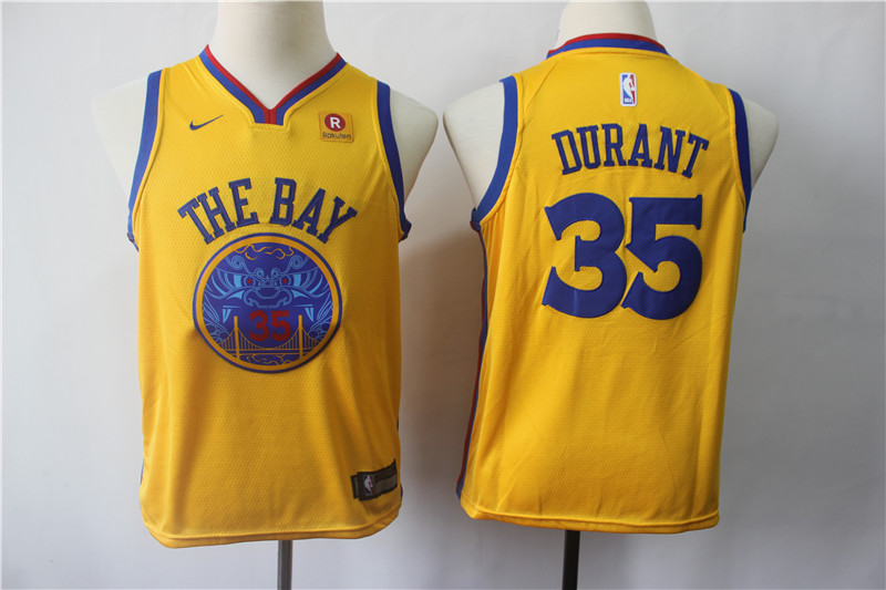 Kids NBA Golden State Warriors #35 Durant Yellow Jersey