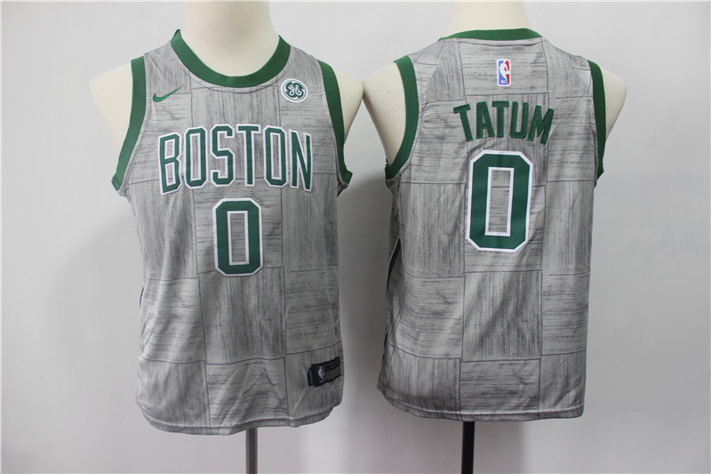 Kids NBA Boston Celtics #0 Tatum Grey Jersey