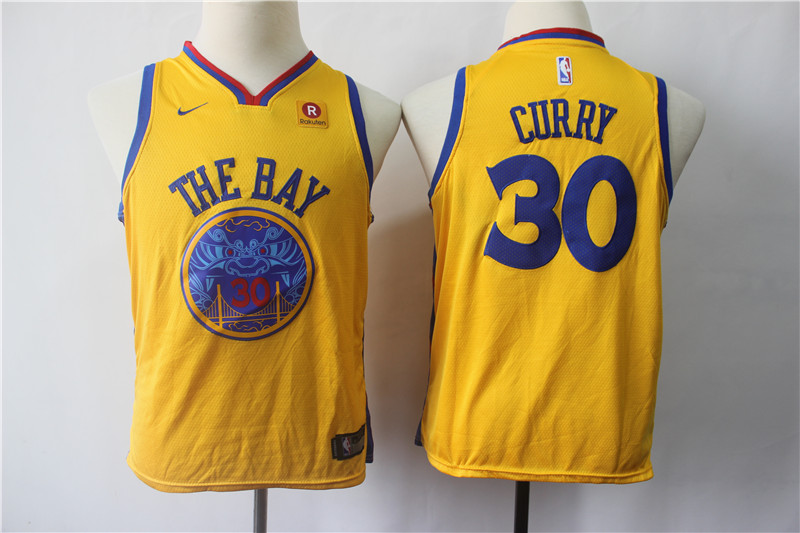 Kids NBA Golden State Warriors #30 Stephen Curry Yellow Jersey