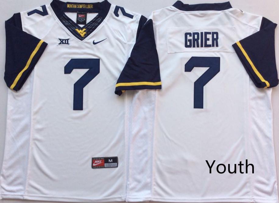 Youth West Virginia Mountaineers #7 GRIER White NCAA Jersey