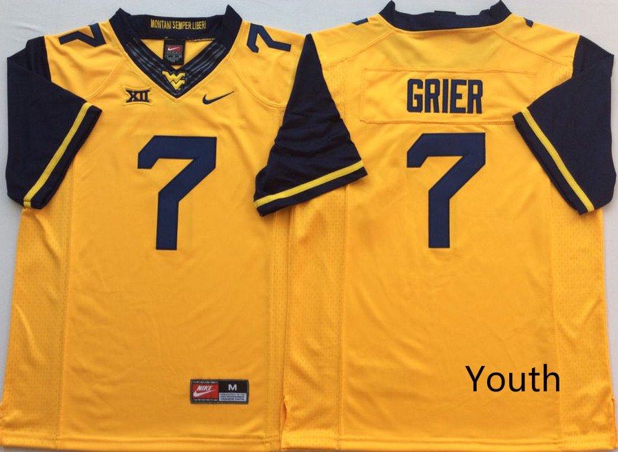 Youth West Virginia Mountaineers #7 GRIER Yellow NCAA Jersey