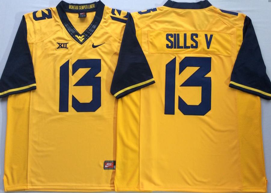 NCAA West Virginia Mountaineers Yellow #13 SILLS V Jersey