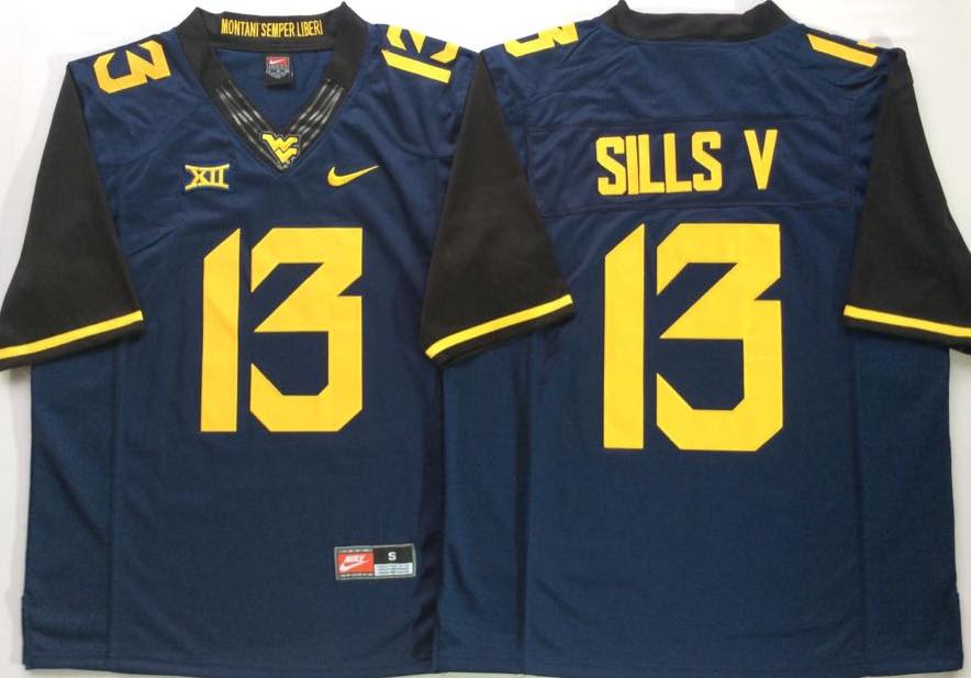 NCAA West Virginia Mountaineers Blue #13 SILLS V Jersey