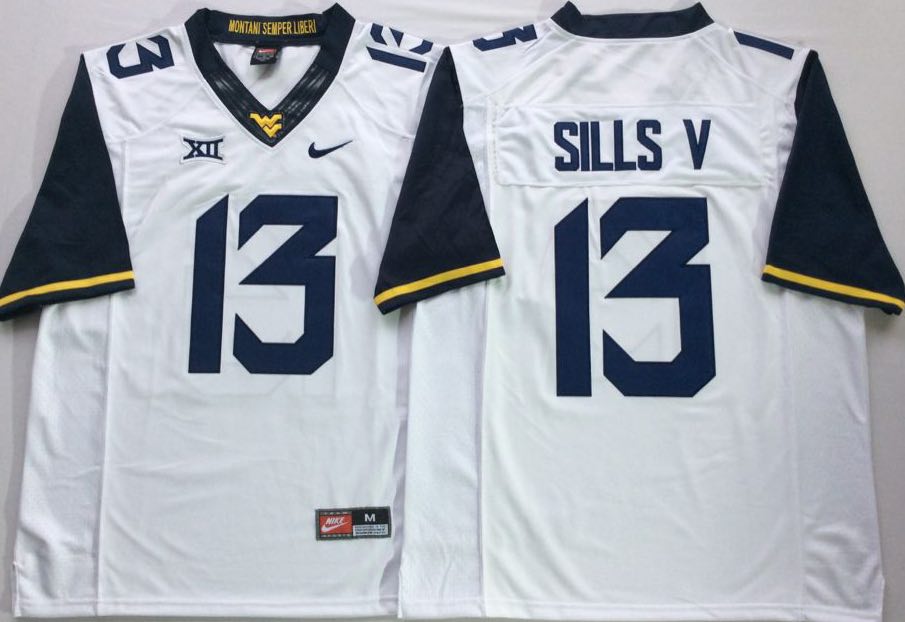 NCAA West Virginia Mountaineers White #13 SILLS V Jersey