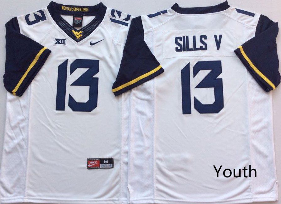 Youth West Virginia Mountaineers #13 SILLS V White NCAA Jersey