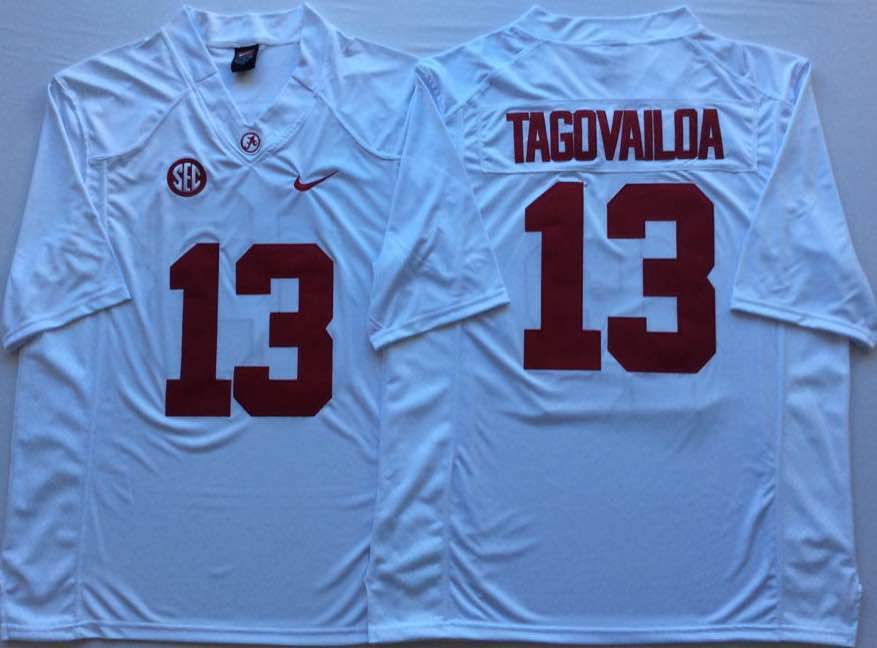 NCAA Alabama Crimson Tide White #13 TAGOVAILOA Jersey
