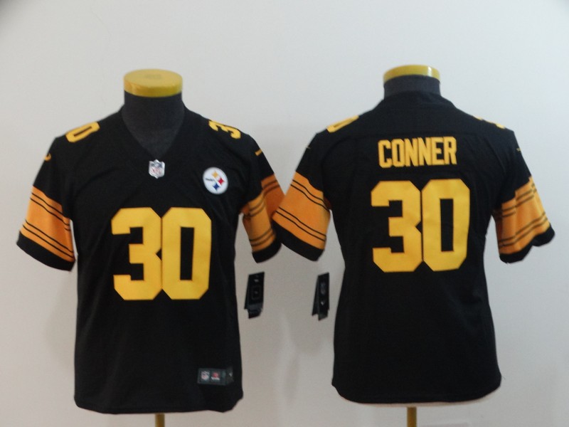 Kids NFL Pittsburgh Steelers #30 Conner Black Orange Number Jersey
