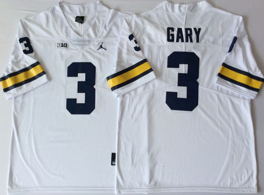 NCAA Michigan Wolverines White #3 GARY Jersey