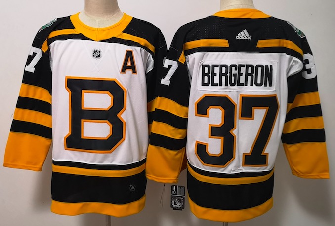 Adidas NHL Boston Bruins #37 Bergeron White Yellow Jersey